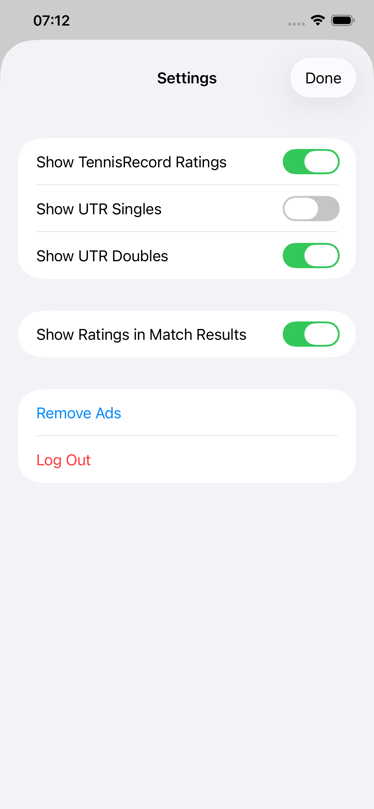 Settings view