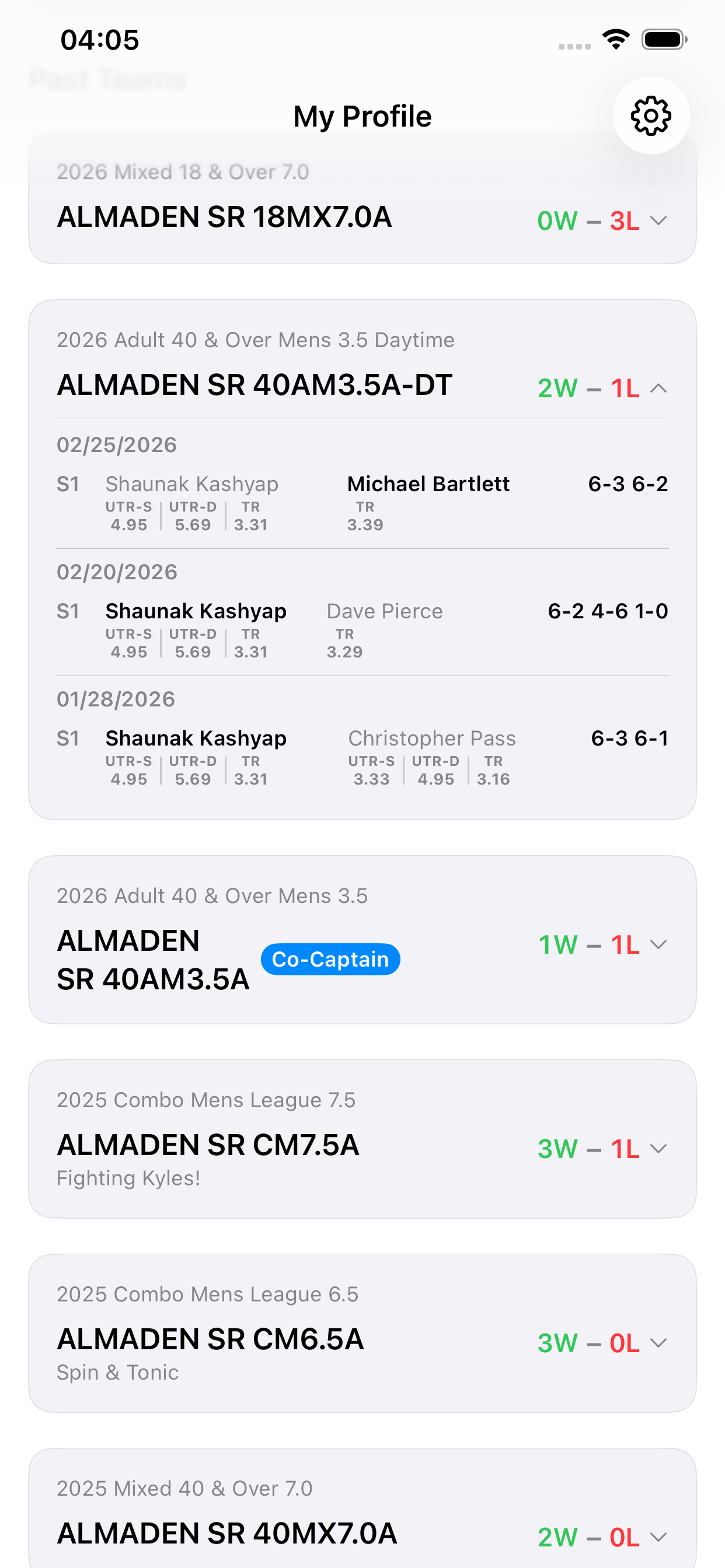Profile with teams expanded