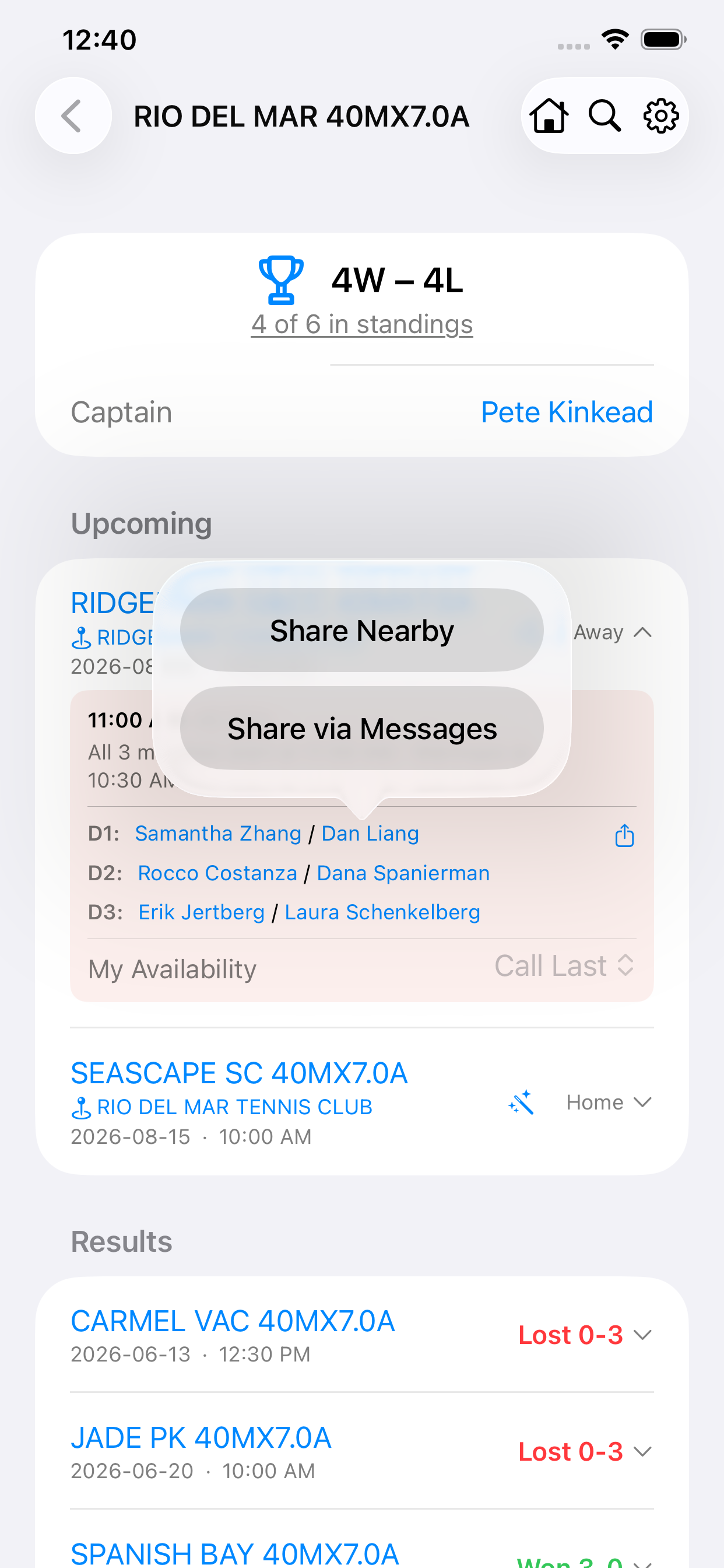 Published lineup with sharing options