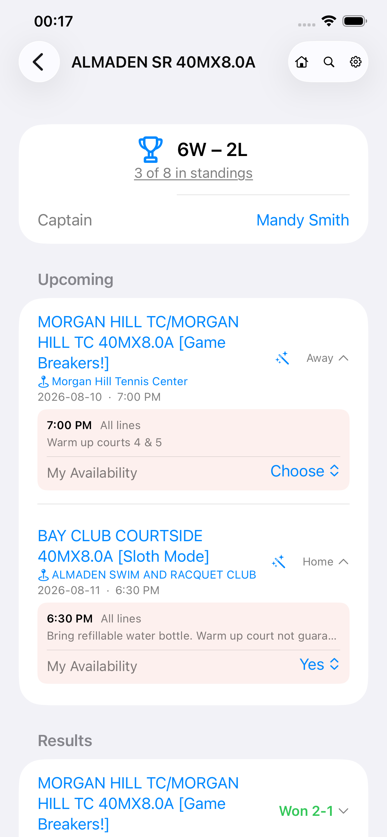 Upcoming match expanded