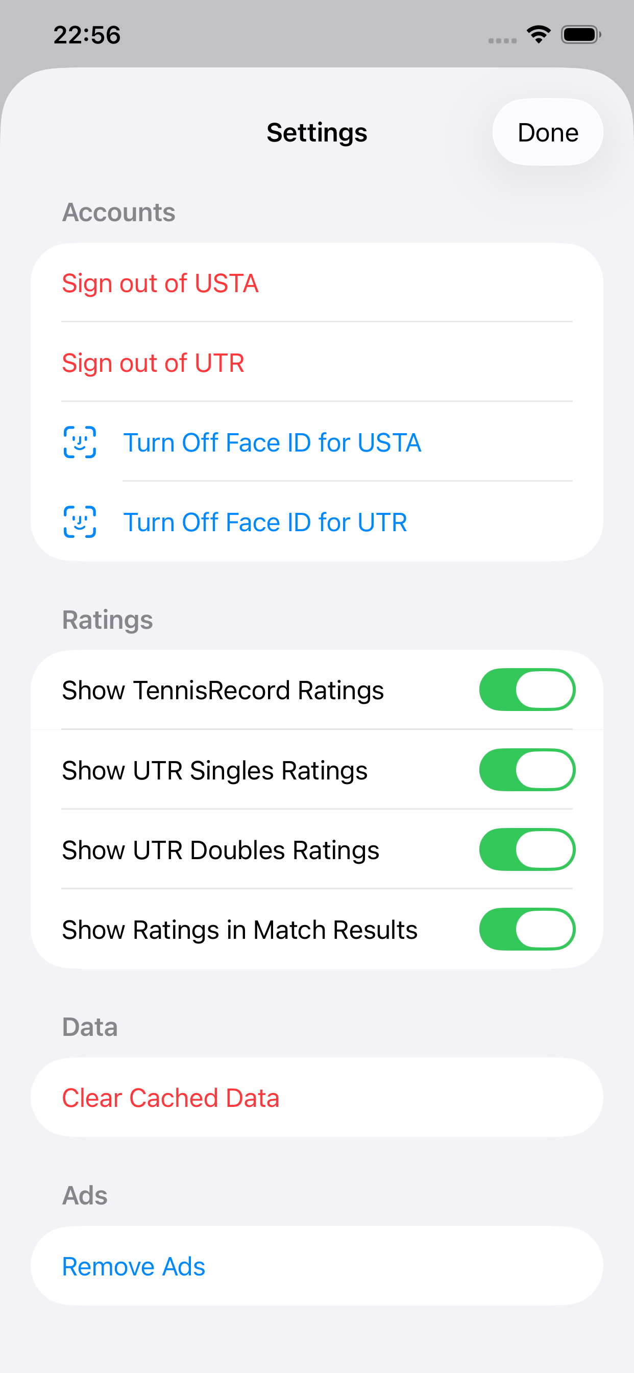 Settings with Face ID account controls